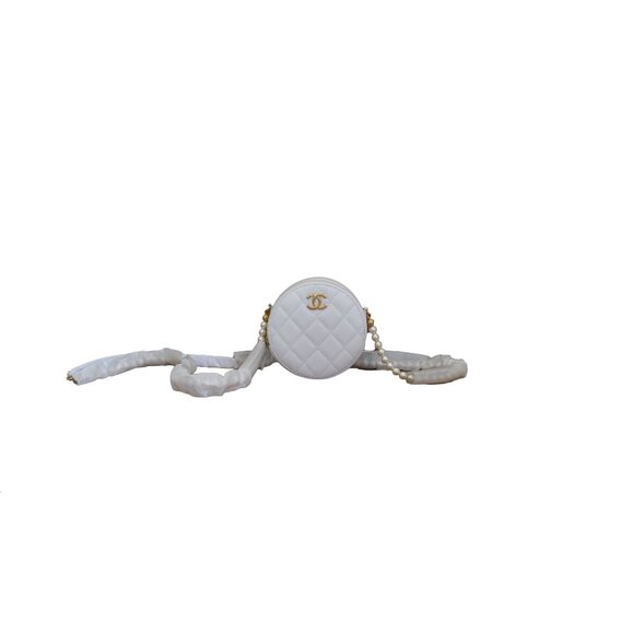 Chanel Round Clutch with Pearl Chain White - Picture 1 of 3